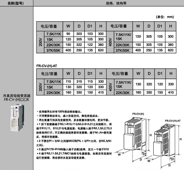 FR-CV-H7.5K 三菱變流器參數
